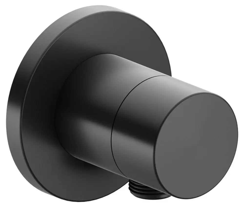 Schwarzes Umstellventil von Keuco mit rundem Design und Schlauchanschluss. Geeignet für verschiedene Anwendungen in der Sanitärtechnik.